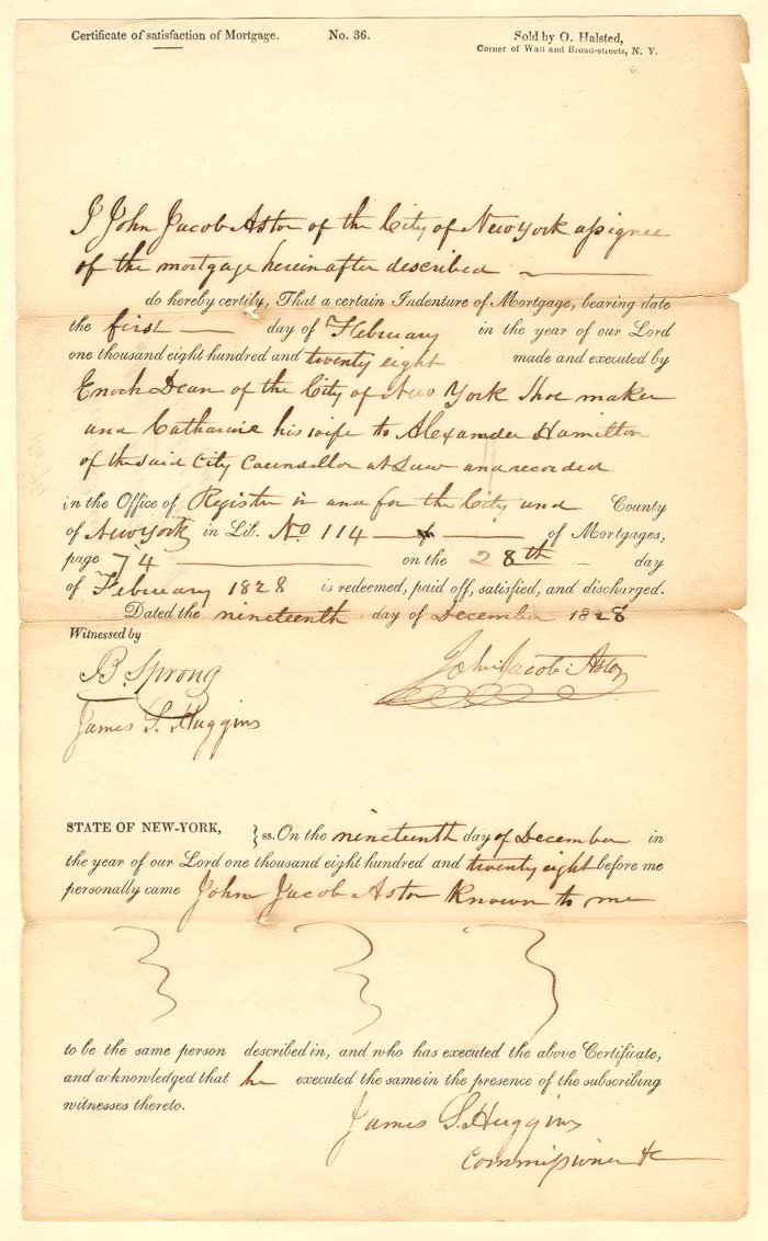 John Jacob Astor signed Document